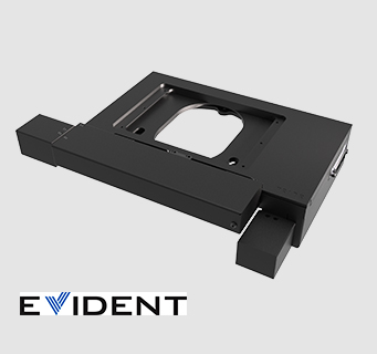 H100A compact motorized microscope stage compatible with Evident microscopes.