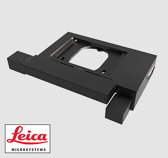 H100A compact motorized microscope stage compatible with Leica microscopes.