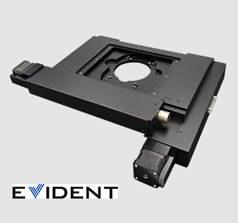 H105 6-inch XY motorized stage for semiconductor scanning, compatible with Evident upright industrial microscopes.