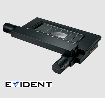 H138A motorized XY stage with 8 slide capacity for Evident upright microscopes.