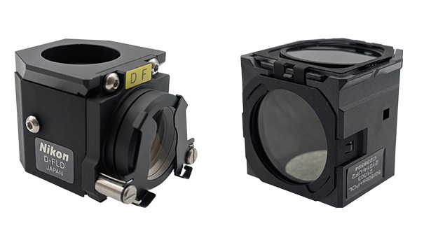 Darkfield and polarising filter cubes for fluorescence microscopy. 